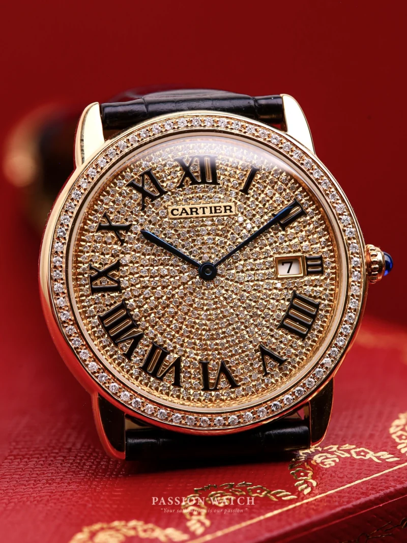 Đồng Hồ Nam Vàng Khối Đính Kim Cương Cartier Ronde Solo W6700455 Custom Diamonds